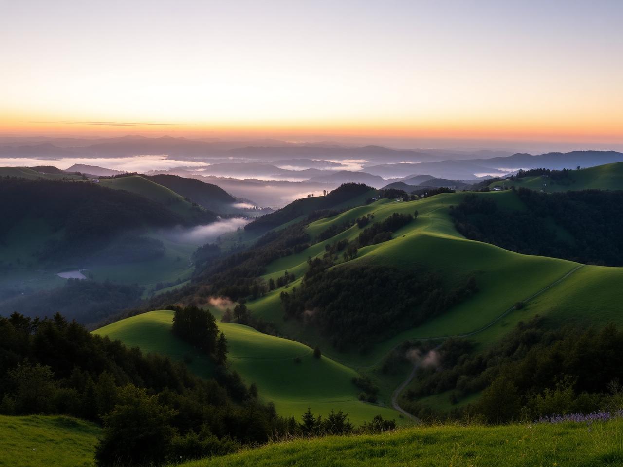 Sonnenaufgang durch die Bäume am Schienerberg